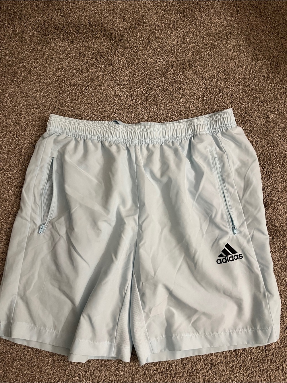 adidas Men’s Pale Blue Athletic Shorts with Zip Pockets